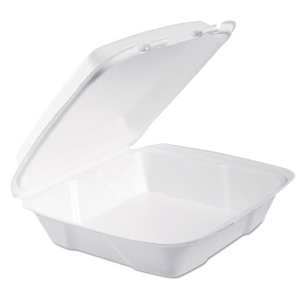8x8" Foam Takeout Containers – 1 Compartment, Hinged Lid, In