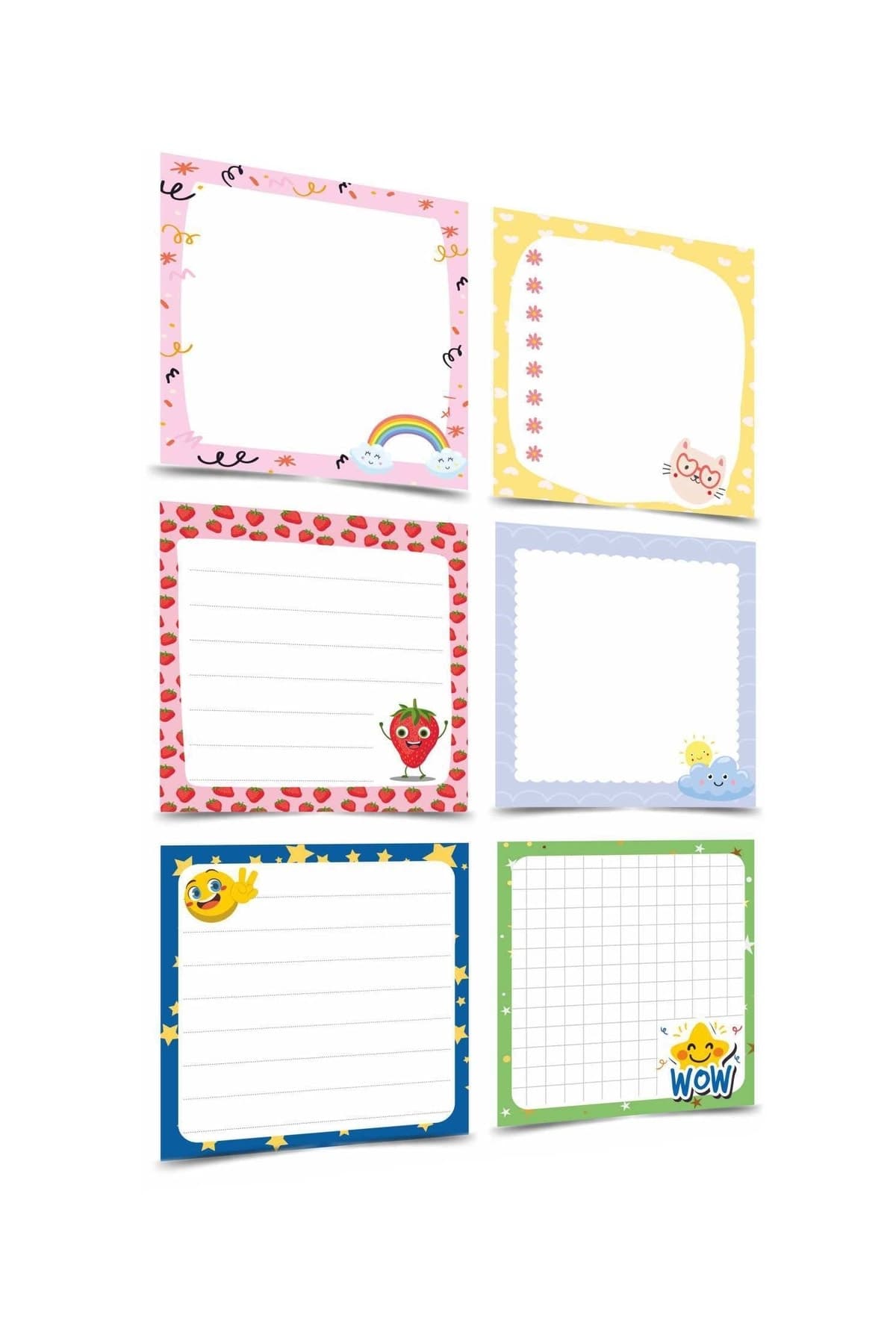Mapi Notepad - Memo Pad Set of 6 (Rainbow, Cloud, Cat, Strawberry and ...
