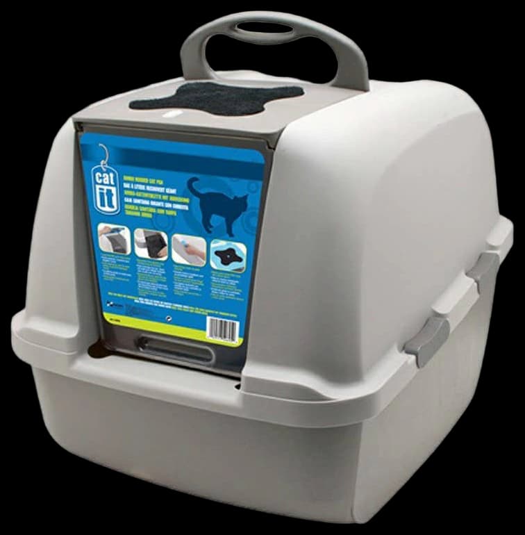 Catit Jumbo Hooded Cat Litter Box, White Tiger, 50696,White-Black
