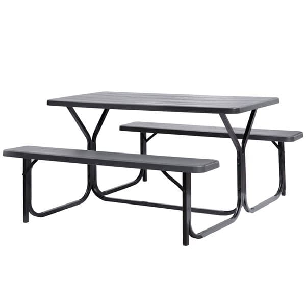 Gardenised Outdoor Gray Woodgrain Picnic Table Set with Metal Frame, 5 ...