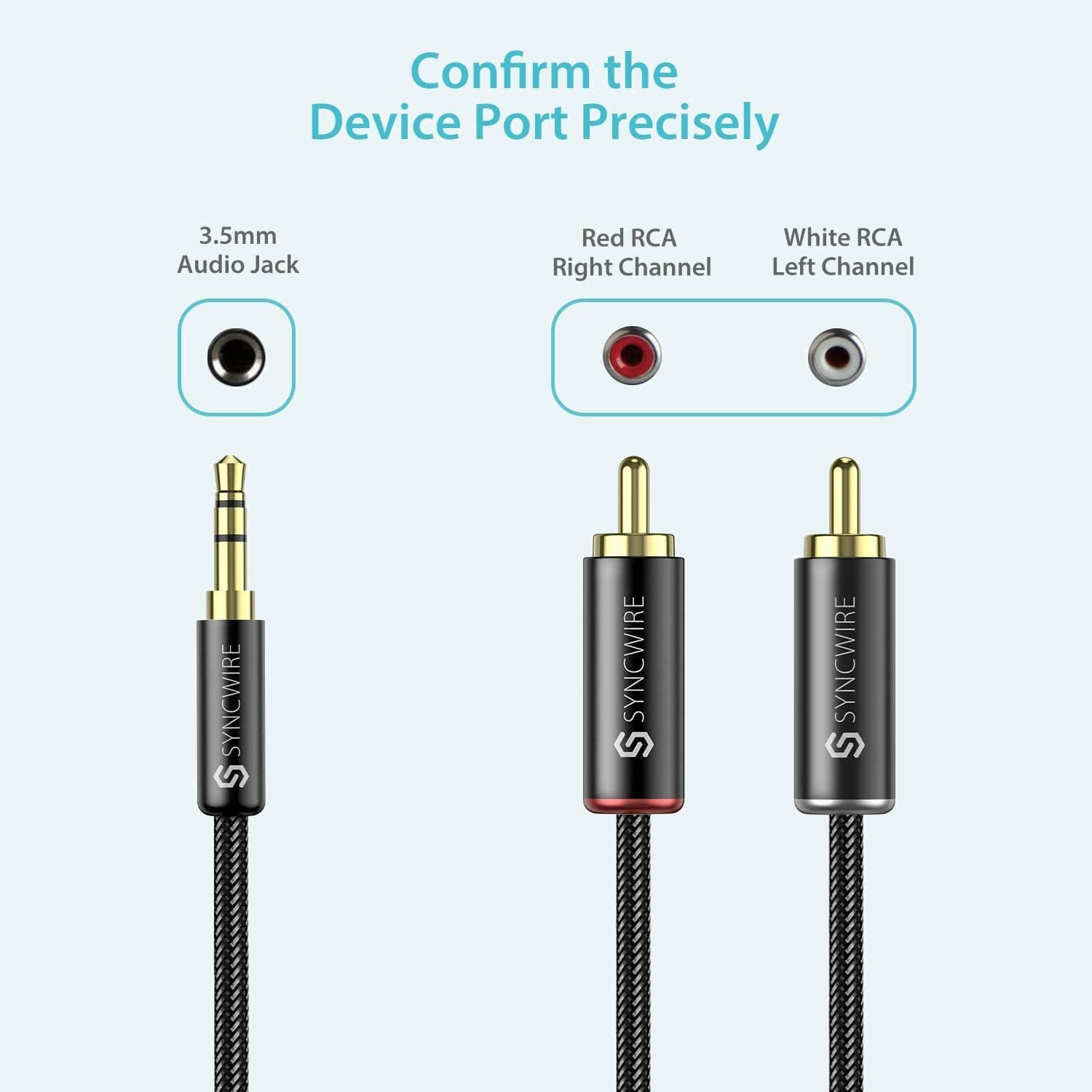 Syncwire 3.5mm to 2-Male RCA Adapter Audio Stereo Nylon Braided Cable ...