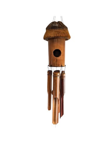 Handcrafted Bamboo Wind Chime with Coconut Birdhouse
