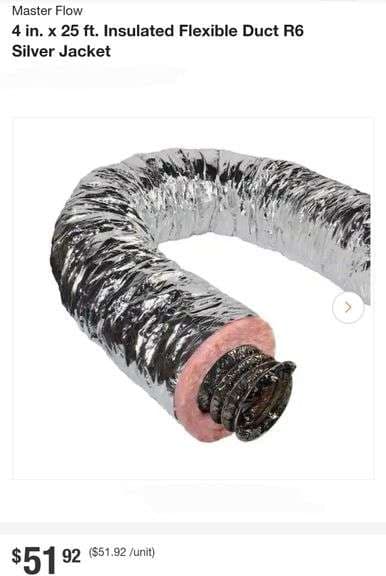 Master Flow 4 inch x 25 ft Insulated Flexible Duct