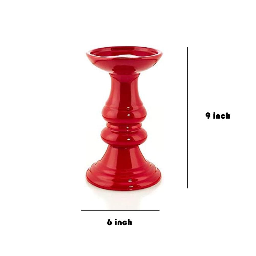Wholesale Bulk Red Ceramic Pillar Candle Stands Holder Decoration