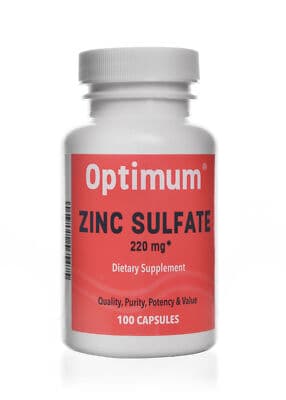 Optimum Zinc Sulfate 220mg/100 Capsules, Dietary Supplement ...