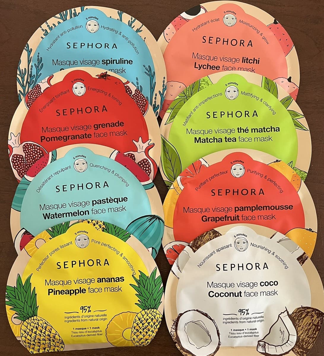 Sephora Facial Face Mask Magic Set Of 8 -Pineapple, Matcha, Lychee ...