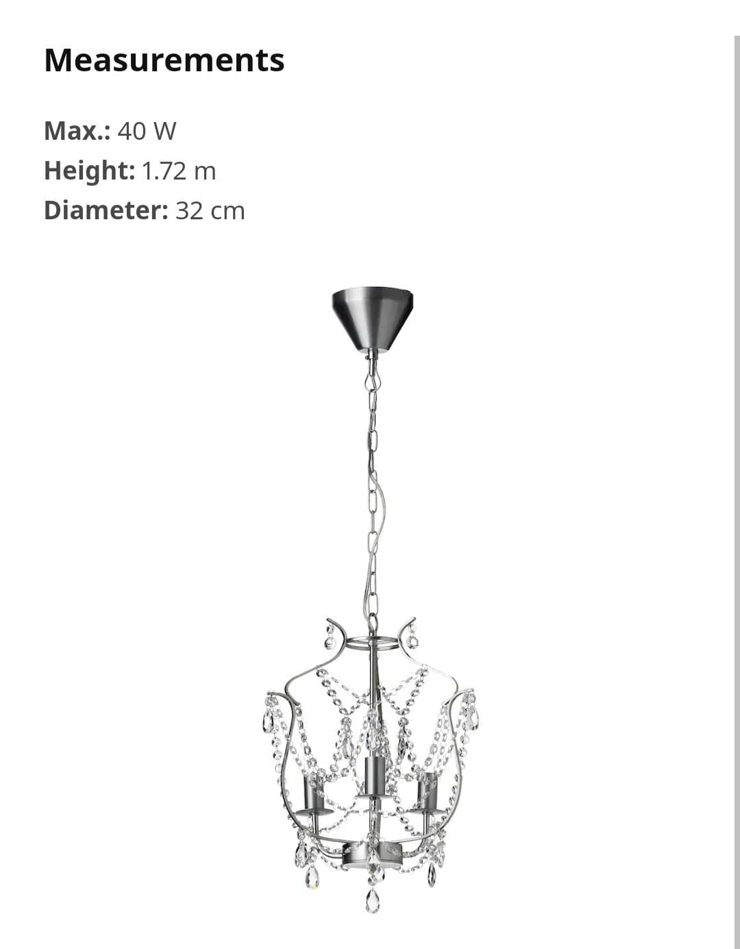 IKEA Kristaller Chandelier 3 Armed Silver Ceiling Light 17778 for sale ...