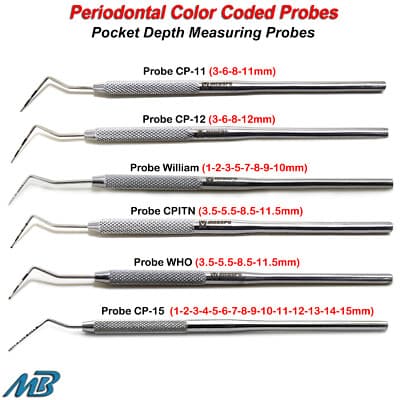 Periodontal Probes Color Coded Depth Measuring Dental Furcation Probe ...