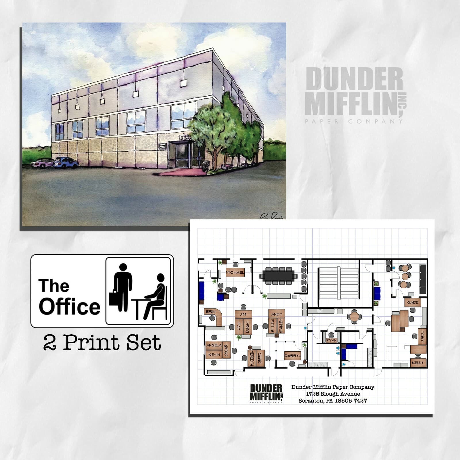 Framed The Office Pam's Watercolor Painting Dunder Mifflin Scranton ...