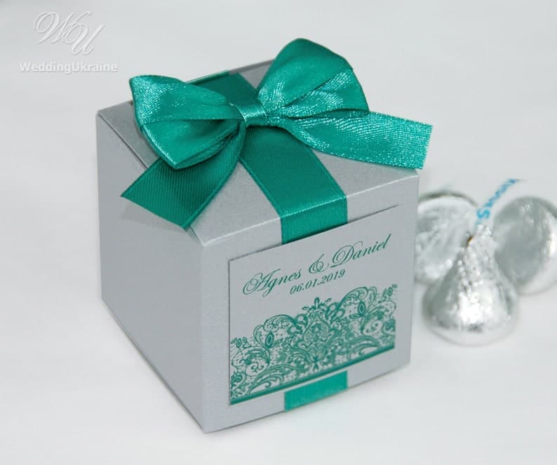 Mint & Silver Wedding Favor Boxes for Guests. Elegant Wedding ...