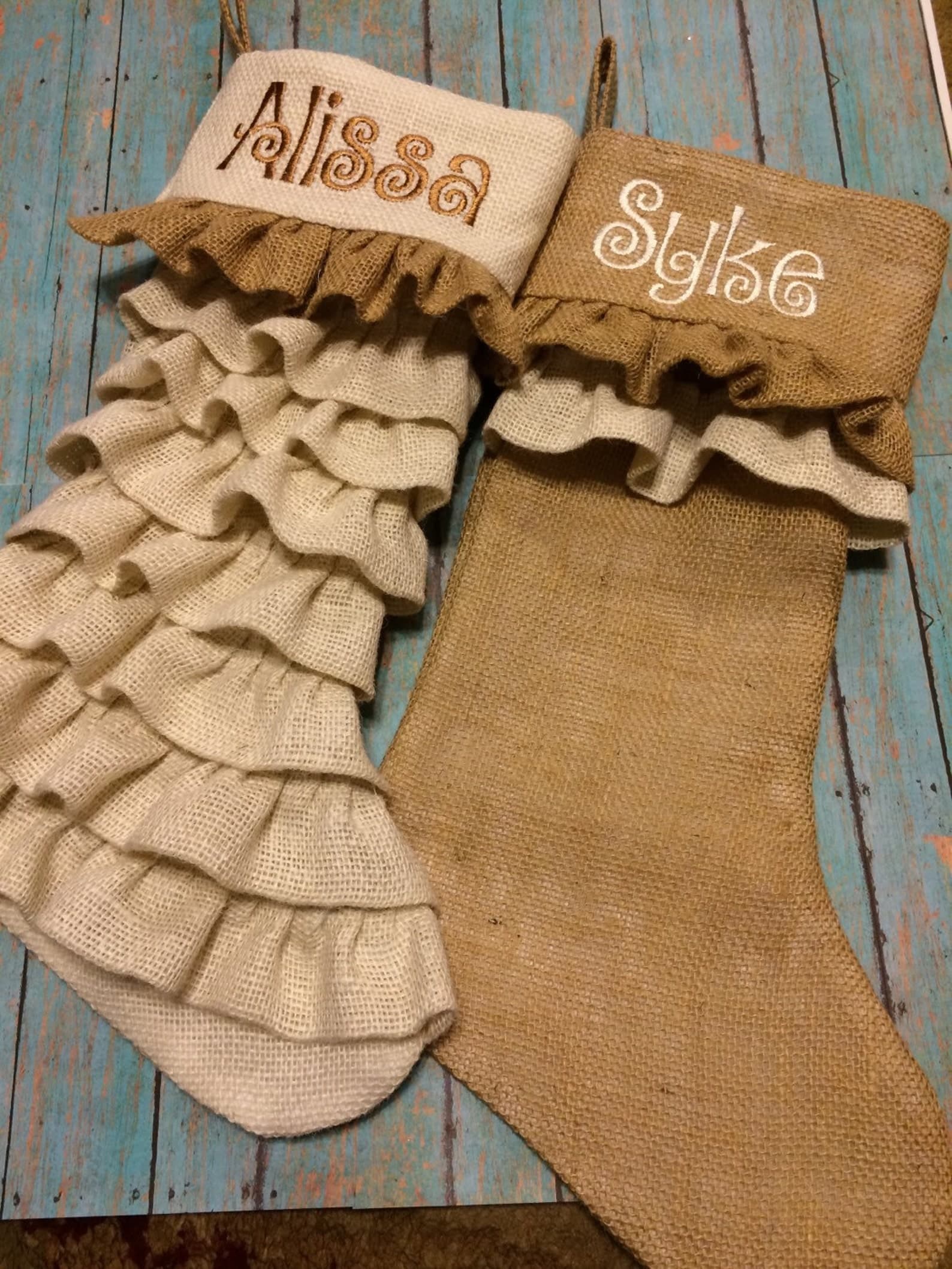 Personalized Burlap Christmas Stockings - Etsy