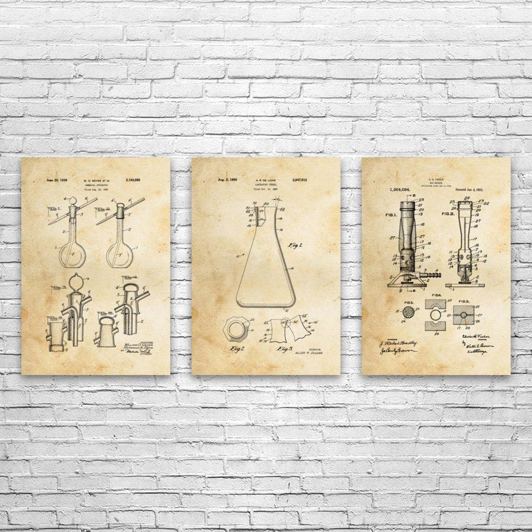 Chemistry Patent Wall Art Set of 3 | Poster, Canvas or Framed ...