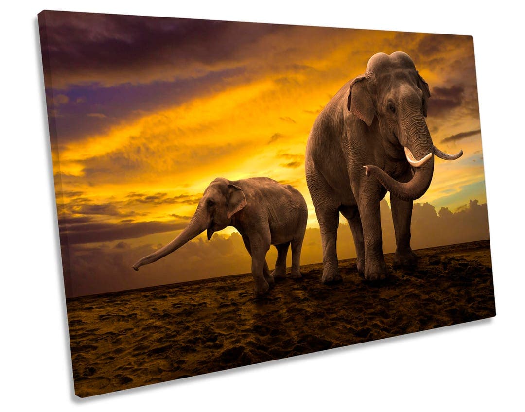 Elephants Sunset Africa Safari CANVAS WALL ART Print Picture - Etsy