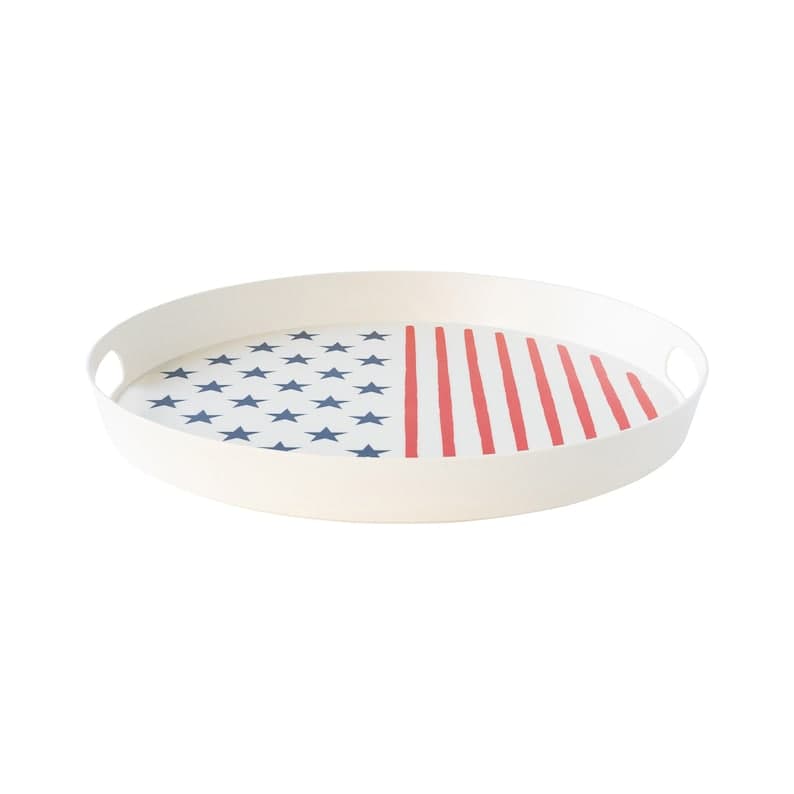 Stars & Stripes Round Serving Tray 15in, Bamboo Serving Tray, July 4th ...