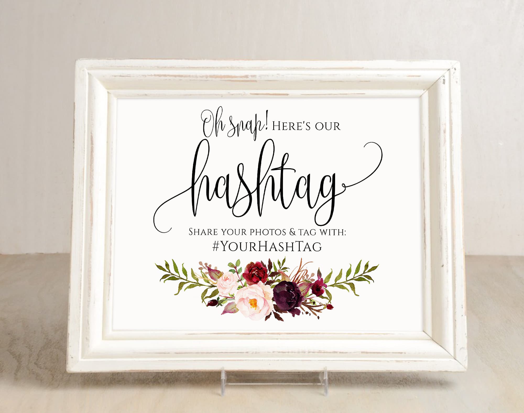Hashtag Wedding Sign Burgundy Wedding Hashtag Sign Your | Etsy