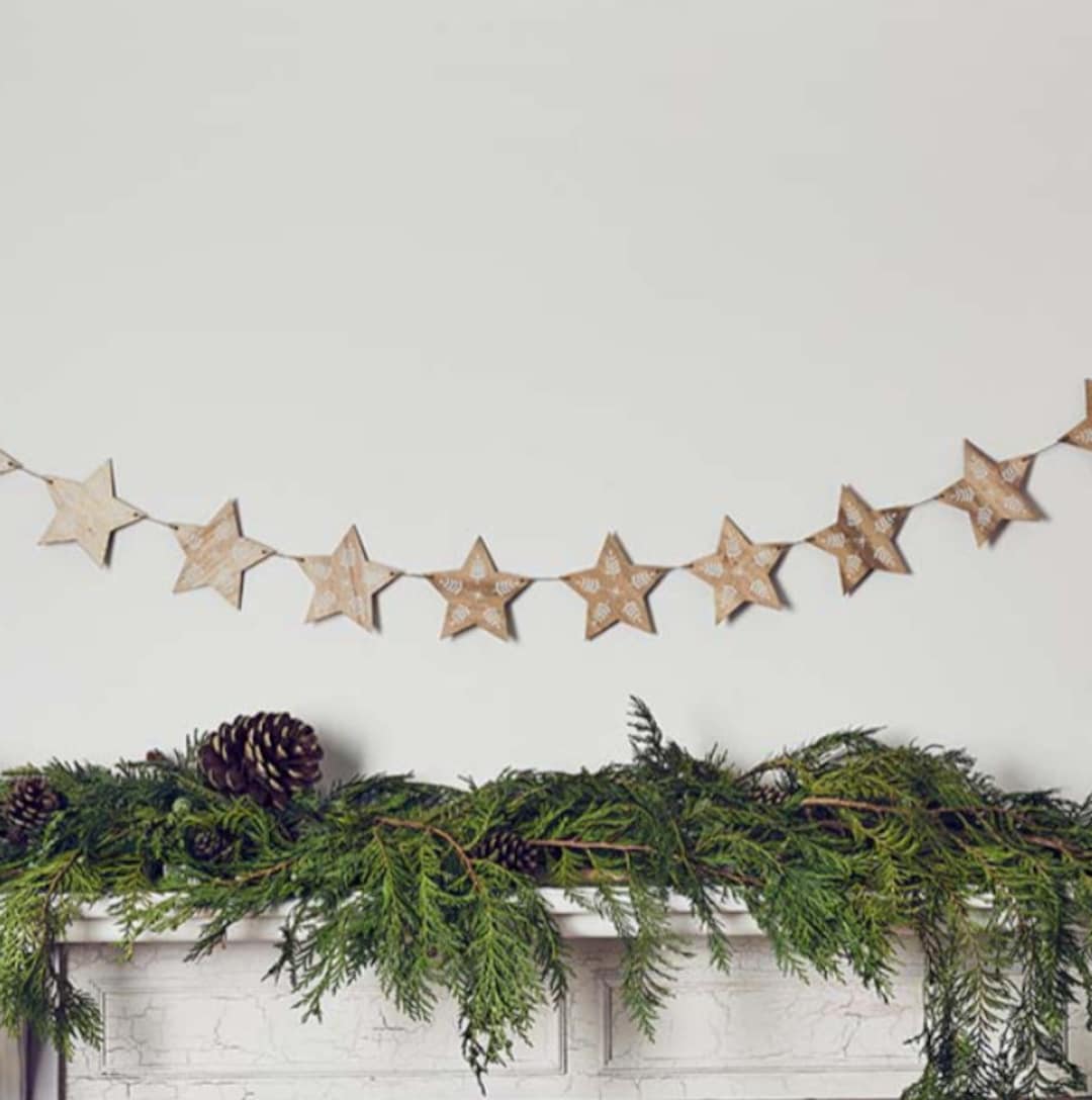 Wooden Star Garland 2M, Christmas Star Bunting, Holiday Decorations ...