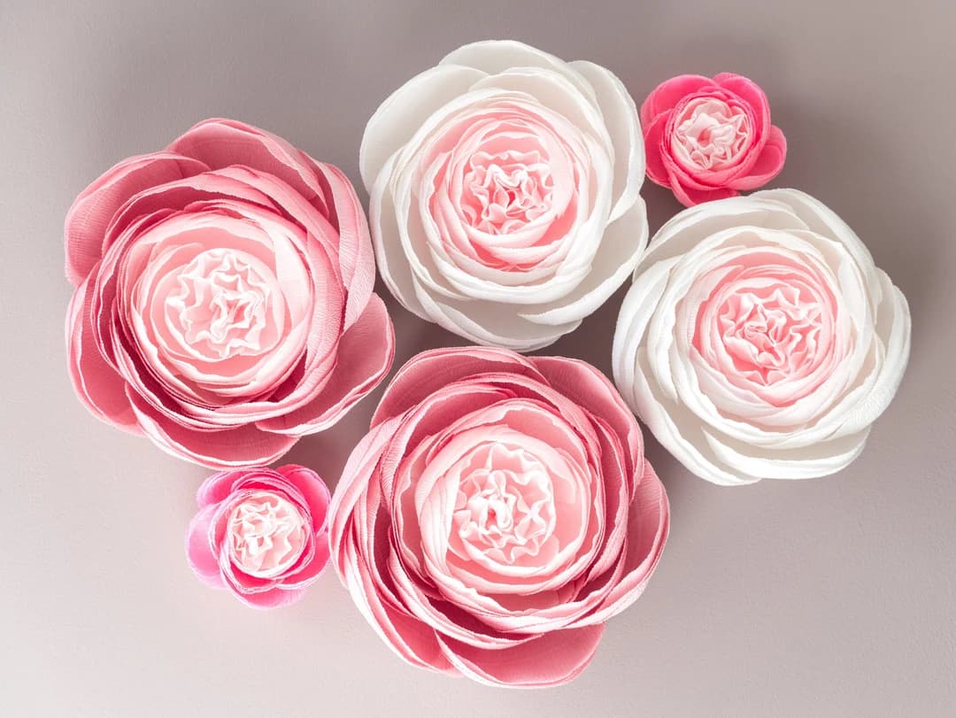 Large Paper Peony Wall Decor: Pink & White Nursery Flowers, Set of 6 - Etsy