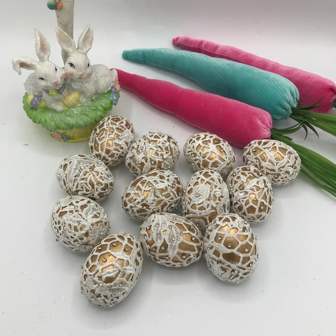 Embellished Easter Eggs Decor Handmade Velvet Eggs Set Spring Ornament ...