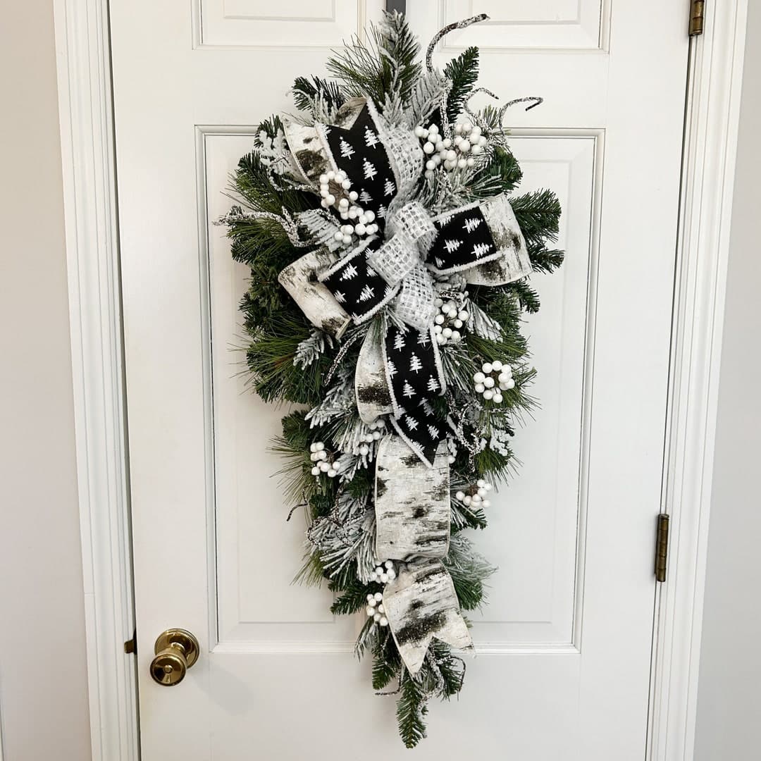 Winter Wreath Swag and White Berries for Front Door, Large Christmas ...
