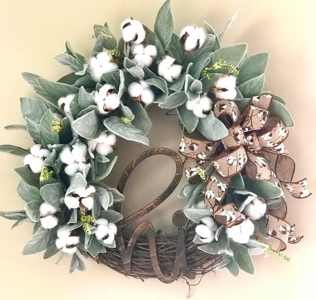 Farmhouse Cotton Stem Wreath, Farmhouse Wreath, Summer Wreath, Everyday ...