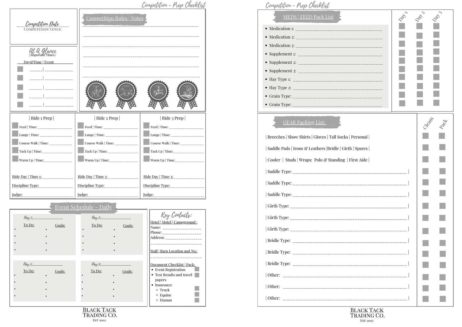 Equestrian Planner Pages - Competition Bundle - Etsy