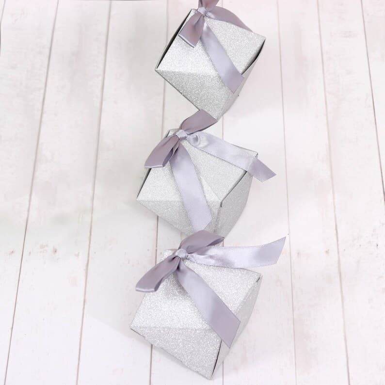 25 Pack Silver Glittered Wedding Favor Boxes Party Favor | Etsy