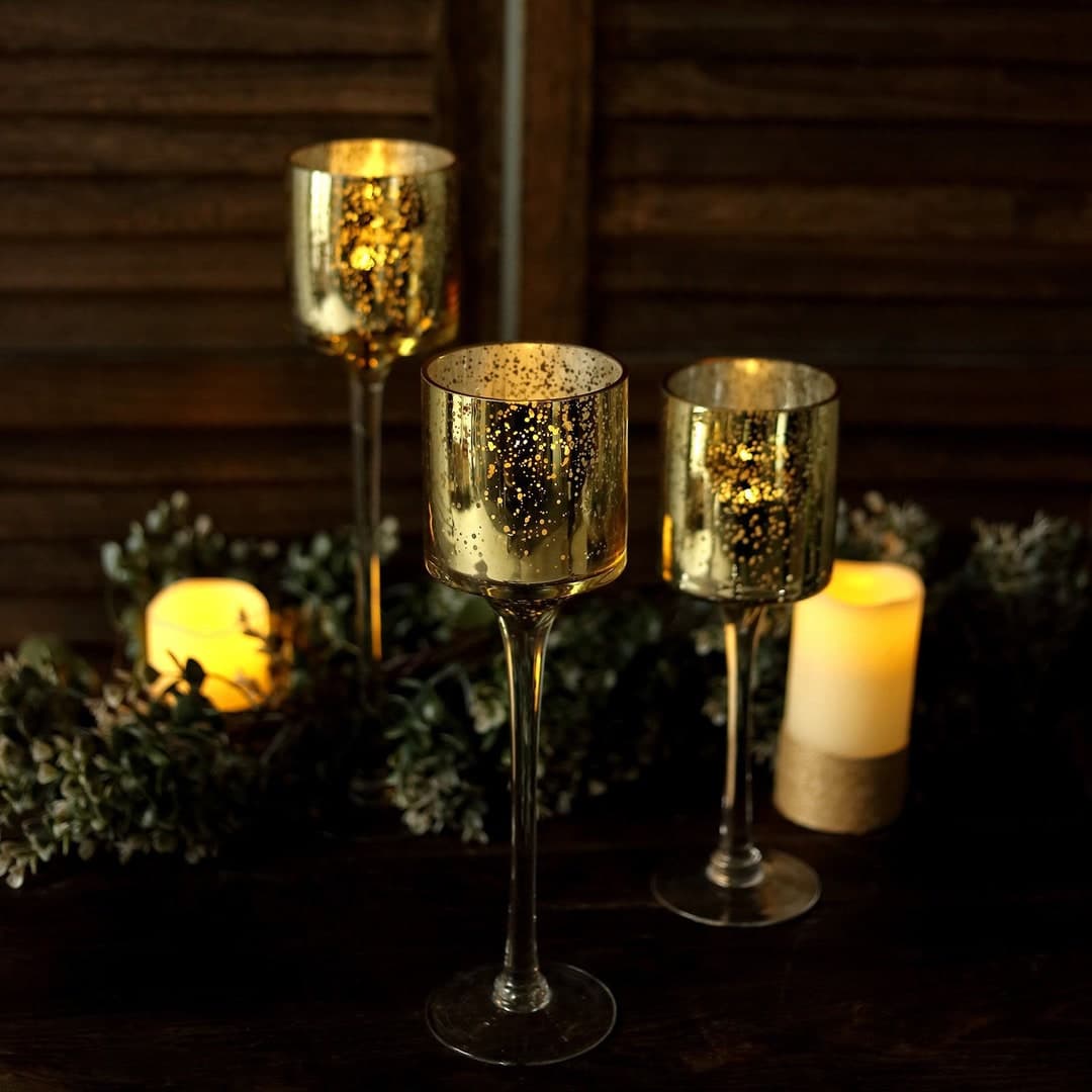 Long Stem Mercury Glass Candle Holder, Glass Vases, Decorative ...