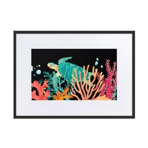 Sea Turtle Full Print Sea Life Framed Poster Matte | Beach Vacation ...