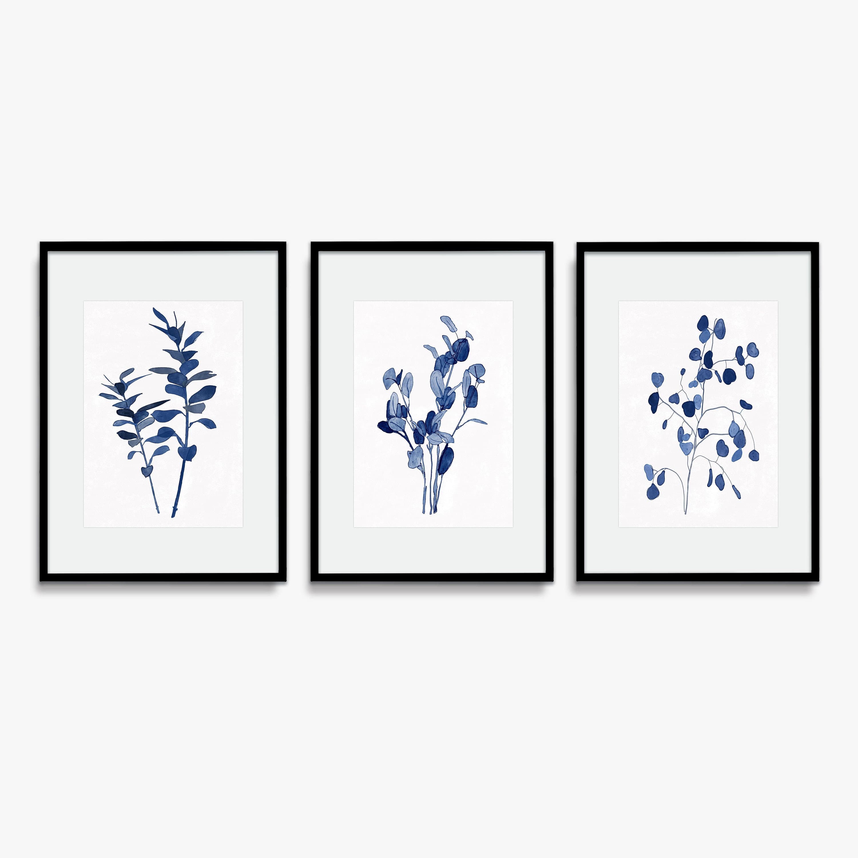 Botanical Print Set Indigo Botanical Set of Three Prints - Etsy