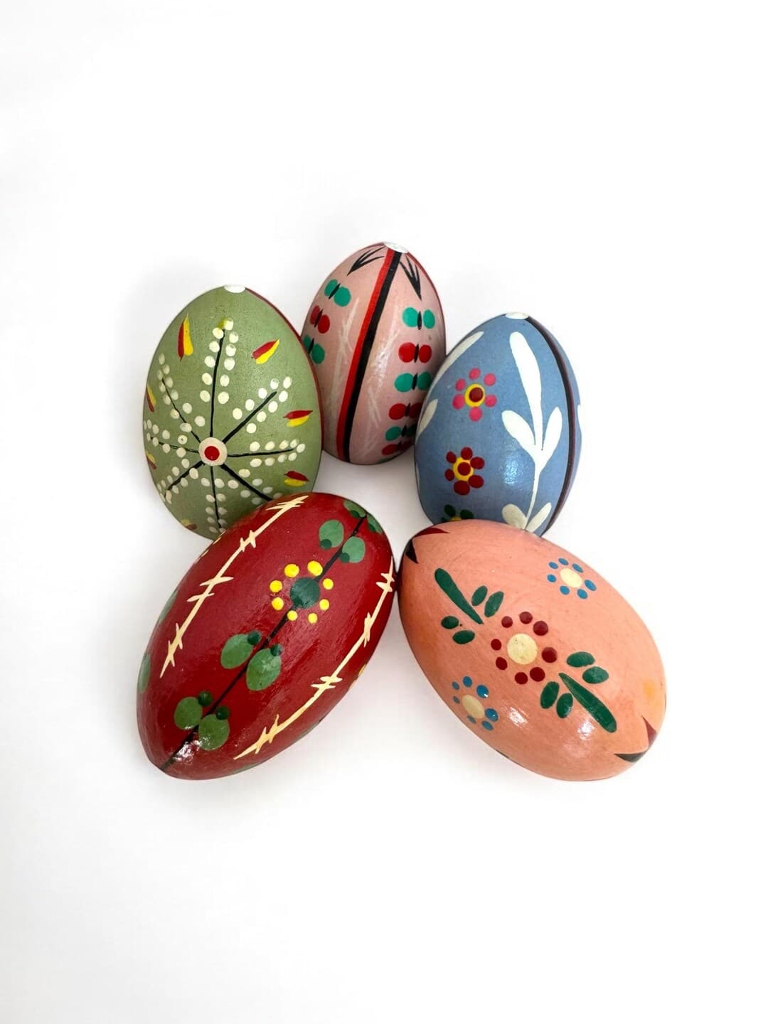 Vintage Polish Hand Painted Wooden Eggs /set of 5/vintage Easter Decor ...