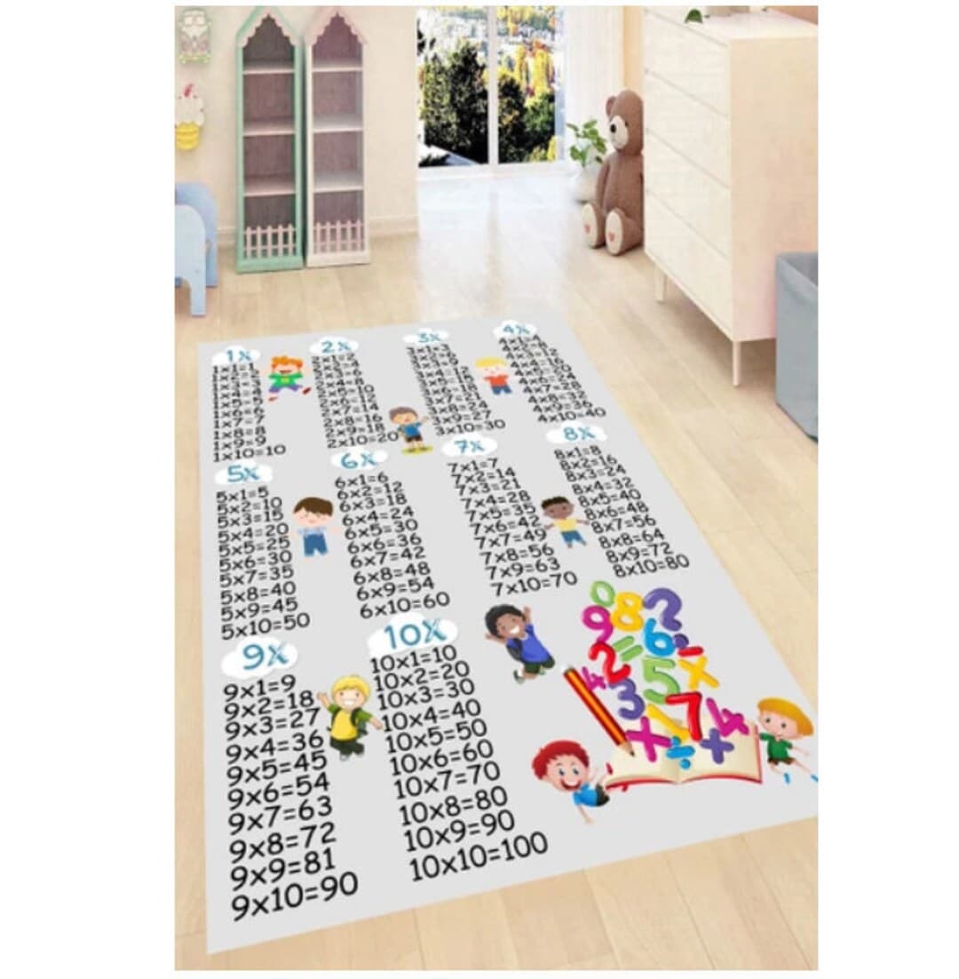 Educational Multiplication Table Patterned Digital Printed Carpet Non ...