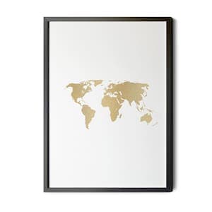 World Map, Gold, High Resolution Gold Foil, World Map Wall Art, Map of ...