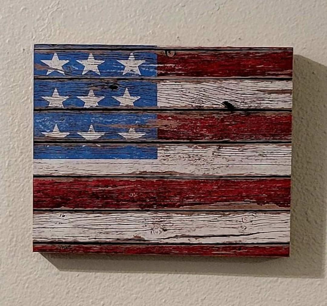 Rustic Farmhouse American Flag Wood Art Sign, Patriotic Americana Home ...