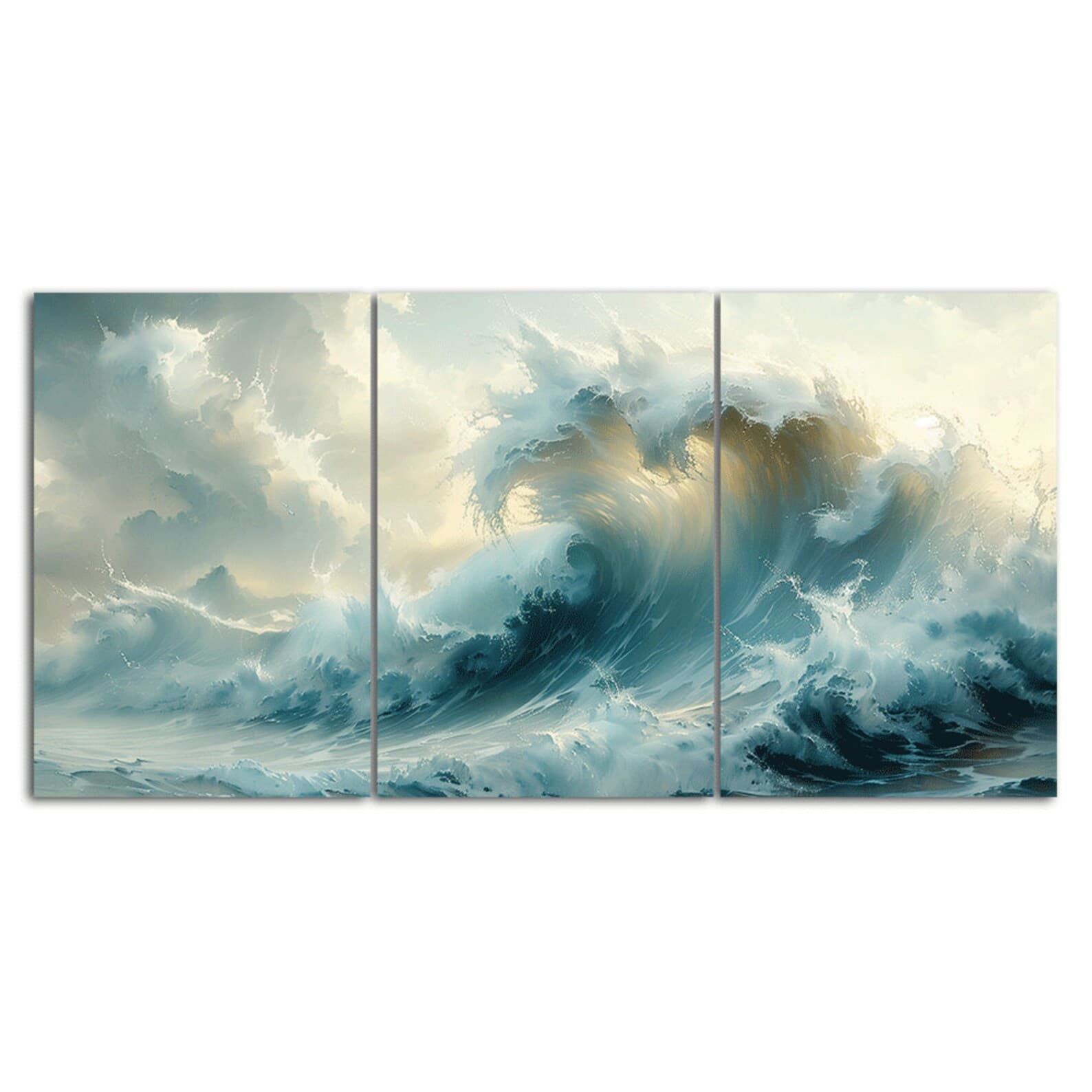 Big Ocean Wave 3 Piece Canvas Wall Art Framed Multi Panel Prints ...