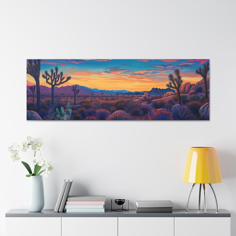 Desert Dusk Majesty: Joshua Tree Sunset Canvas Serene Desert Scene ...