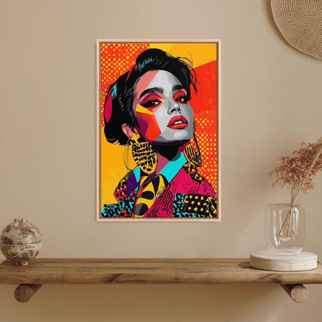 Pop Art Woman Headshot Vintage Style Digital Wall Art Canvas Print ...