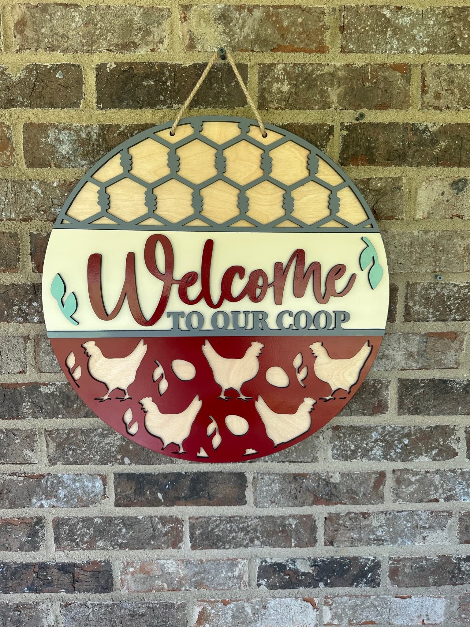 Welcome to Our Coop Sign, Chicken Farmhouse Décor, Layered Wood Door ...