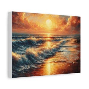 Golden Sunset Over Ocean Waves Wall Art Beach Landscape Canvas Print ...
