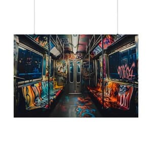 Graffiti Art on A Subway Train, Framed Canvas Print, Urban Decay, NYC ...