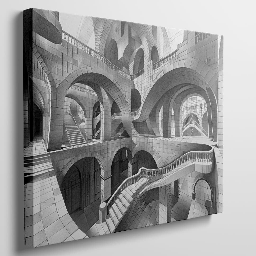 Escher-inspired Geometric Canvas Print, Optical Illusion Art for Modern ...