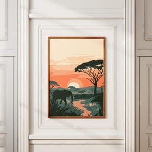 African Safari Sunset Elephants Landscape Poster Print Kruger National ...