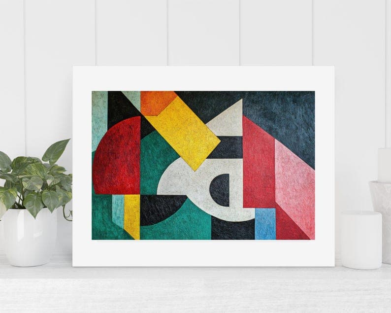 Abstract Geometric Wall Art, Modern Cubist Painting, Colorful ...