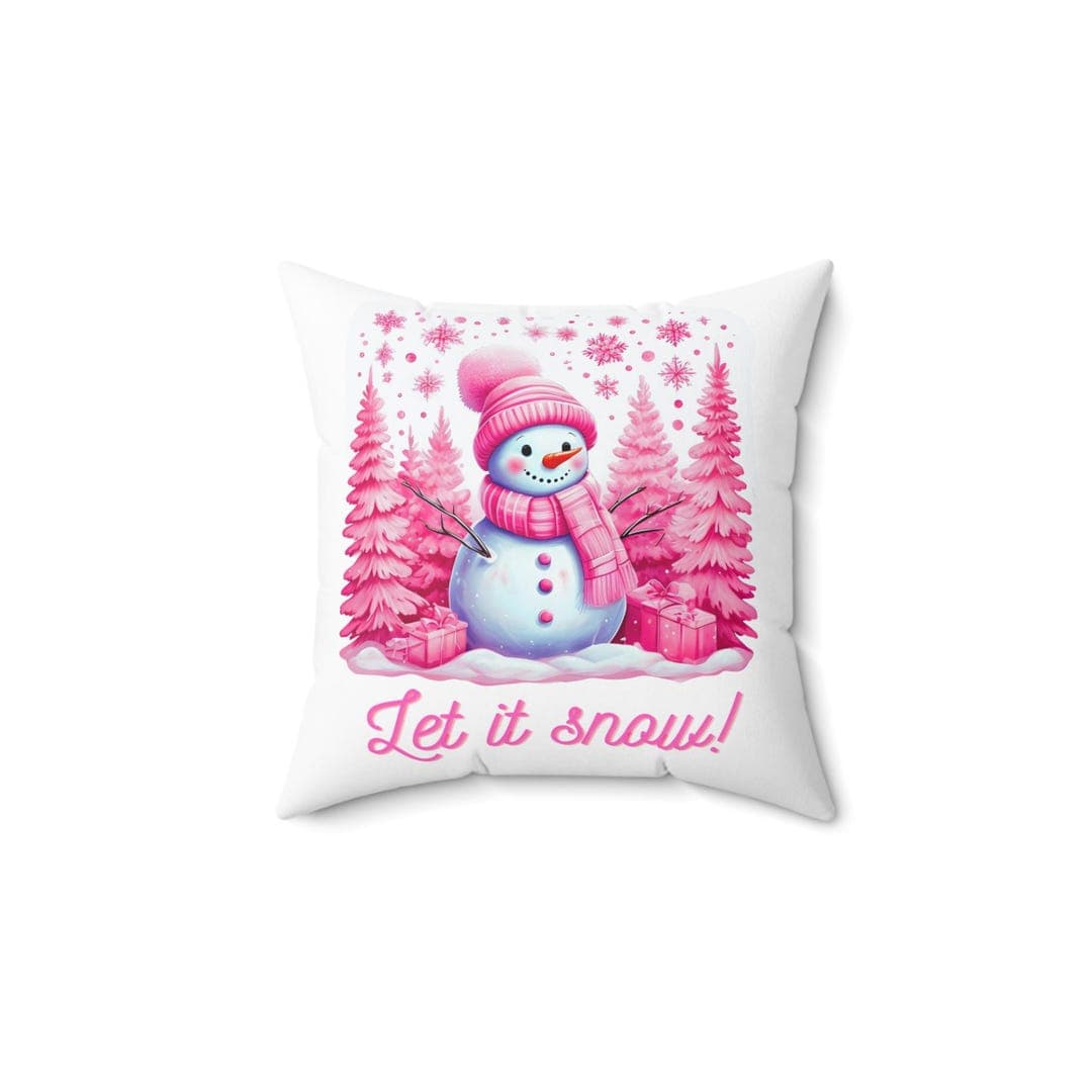 Snowman Square Pillow, Let It Snow Pink Christmas Cushion, Winter Home ...