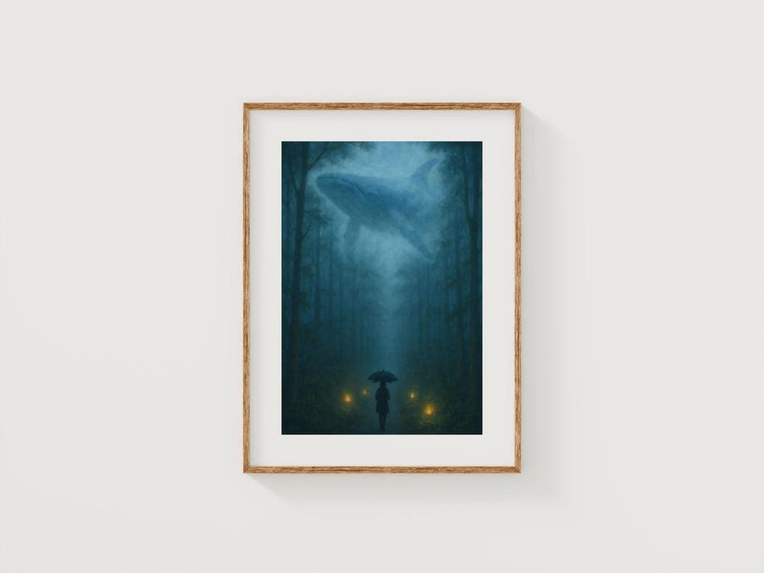 Floating Whale Forest Wall Art Print – Foggy Canopy, Dreamcore Scene ...