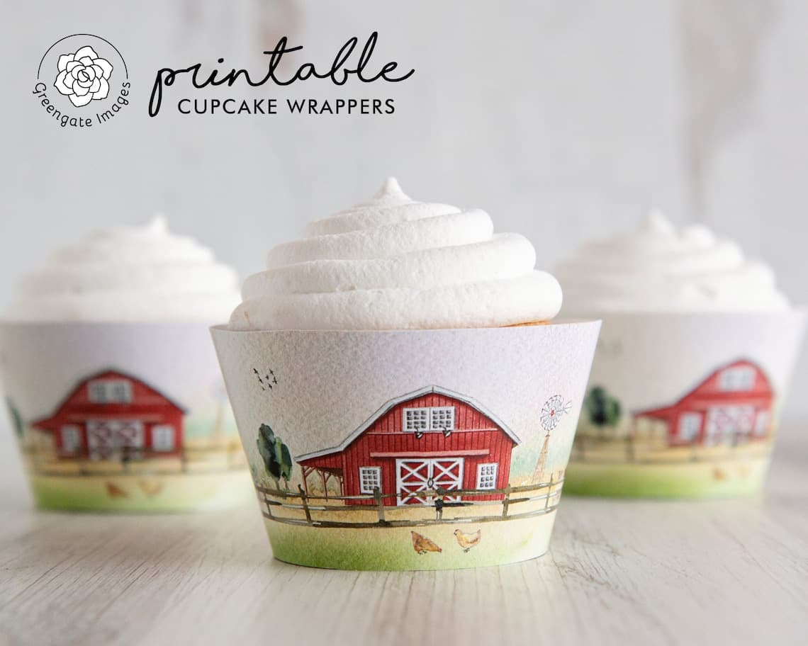 Farm/barn Cupcake Wrappers PRINTABLE Cupcake Wraps Pdf Farm | Etsy