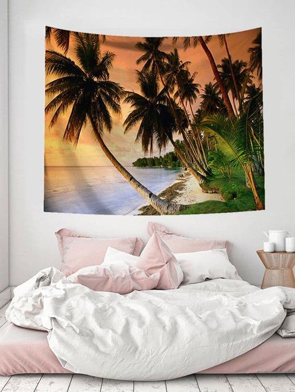 Tropical Paradise Wall Tapestry - Vibrant Coconut Tree Sea Print