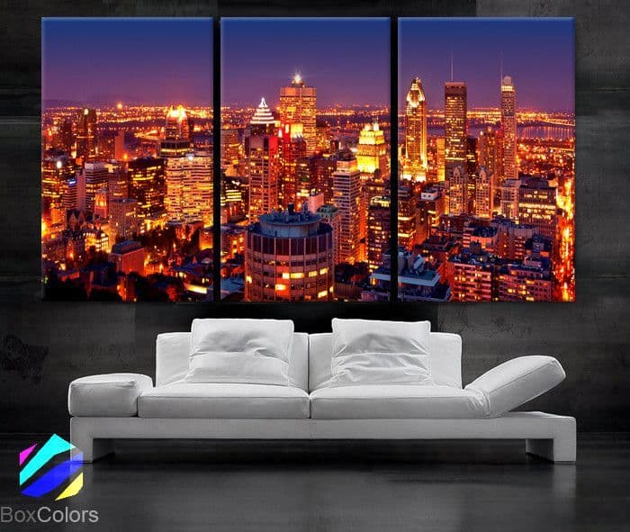 LARGE 30"x 60" 3 Panels Art Canvas Print Beautiful Montreal Canada City ...