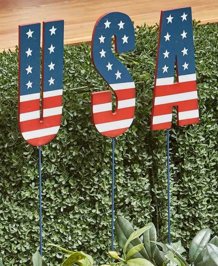 PATRIOTIC AMERICAN PRIDE 3-PIECE USA GARDEN YARD PLANTER STAKE SET HOME ...