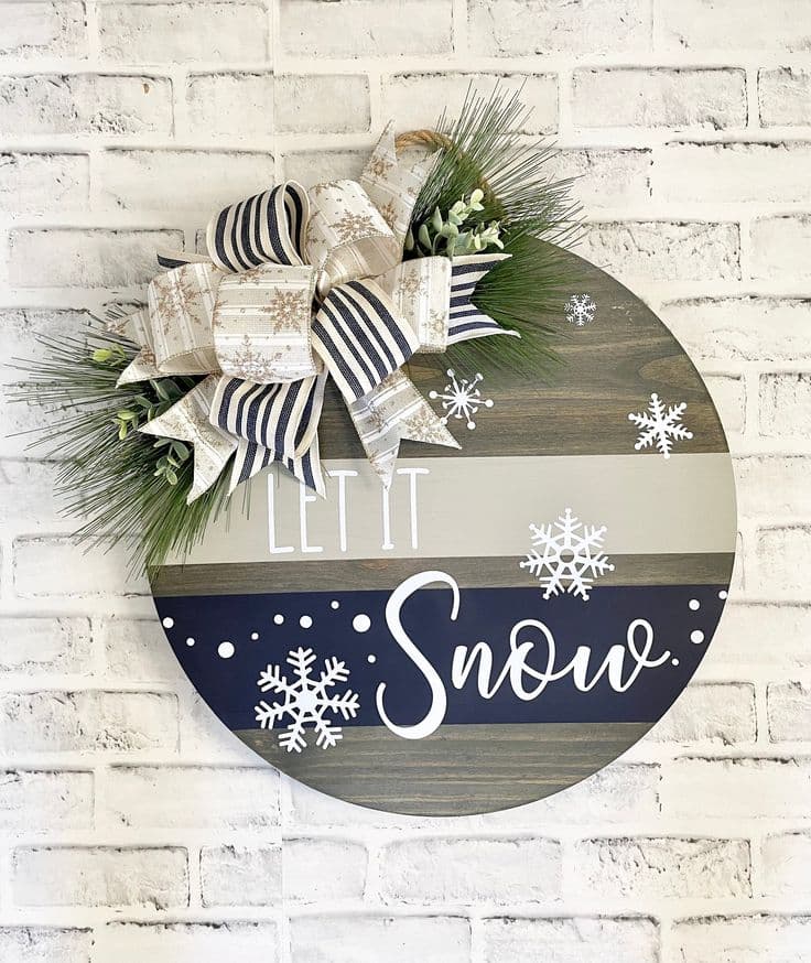 Let It Snow Door Hanger, Winter Door Decor, Christmas Door Sign, Winter ...