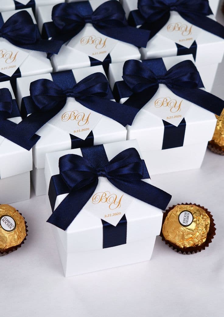 Navy Blue Wedding Bonbonniere Elegant Wedding Favor Boxes With Satin ...